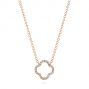 14k Rose Gold Open Clover Diamond Necklace - Three-Quarter View -  105926 - Thumbnail