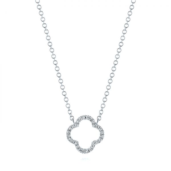 14k White Gold 14k White Gold Open Clover Diamond Necklace - Three-Quarter View -  105926