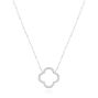 14k White Gold Open Clover Diamond Necklace - Three-Quarter View -  107764 - Thumbnail