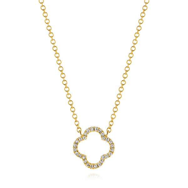 18k Yellow Gold 18k Yellow Gold Open Clover Diamond Necklace - Three-Quarter View -  105926