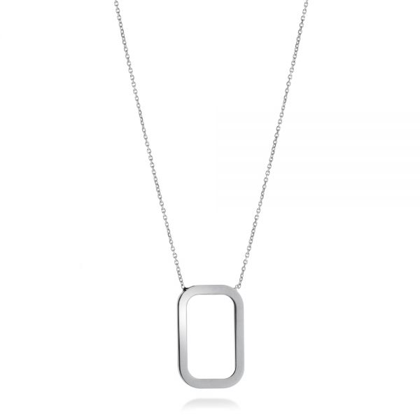 14k White Gold 14k White Gold Open Rectangle Necklace - Three-Quarter View -  107022