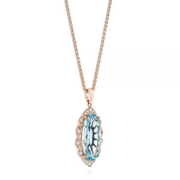 18k Rose Gold 18k Rose Gold Oval Aquamarine And Diamond Pendant - Flat View - 105005