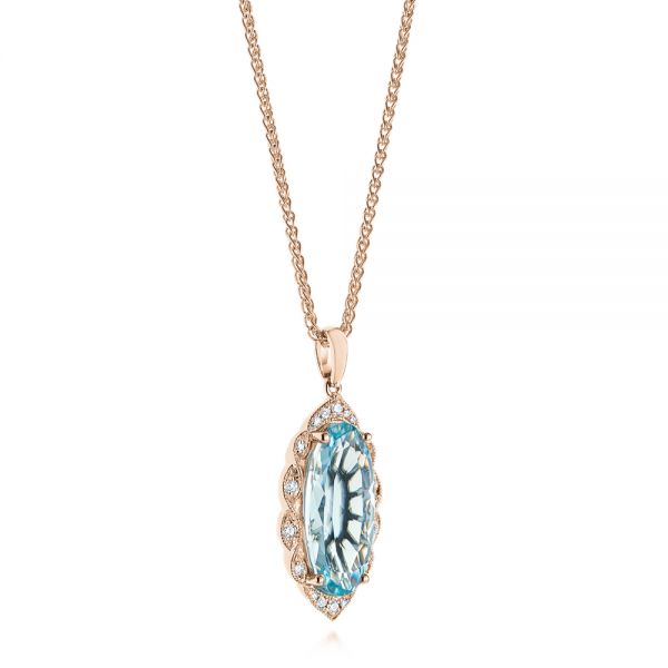 14k Rose Gold 14k Rose Gold Oval Aquamarine And Diamond Pendant - Flat View -  105005