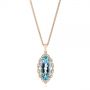 14k Rose Gold 14k Rose Gold Oval Aquamarine And Diamond Pendant - Three-Quarter View -  105005 - Thumbnail