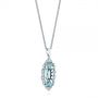  White Gold Oval Aquamarine And Diamond Pendant - Flat View -  105005 - Thumbnail