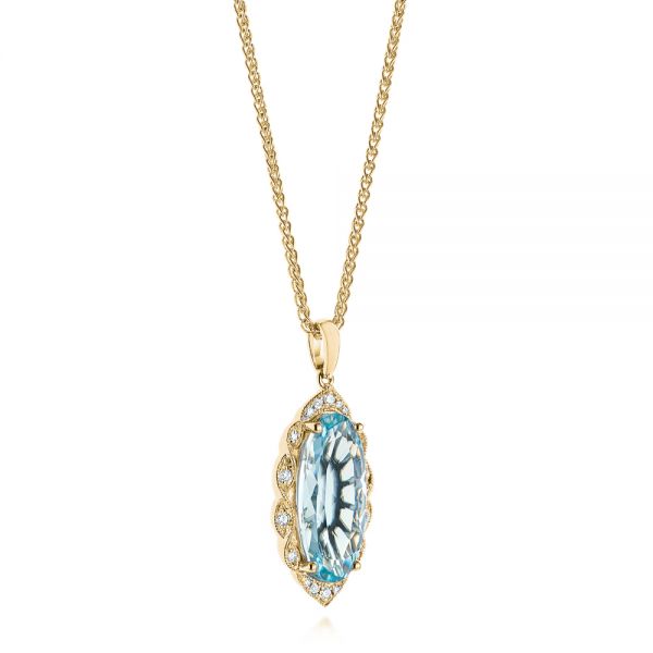 18k Yellow Gold 18k Yellow Gold Oval Aquamarine And Diamond Pendant - Flat View - 105005