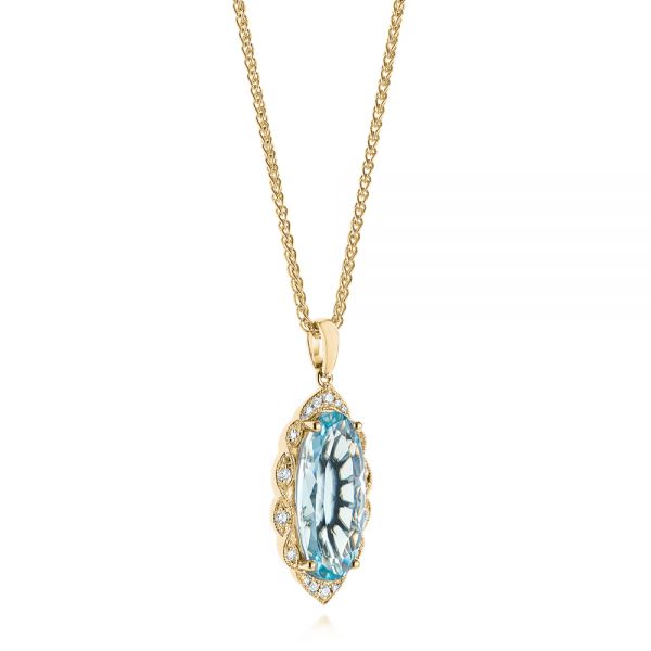 14k Yellow Gold 14k Yellow Gold Oval Aquamarine And Diamond Pendant - Flat View -  105005