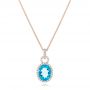 18k Rose Gold 18k Rose Gold Oval Blue Topaz And Diamond Halo Pendant - Three-Quarter View -  102612 - Thumbnail