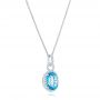 14k White Gold Oval Blue Topaz And Diamond Halo Pendant - Flat View -  102612 - Thumbnail