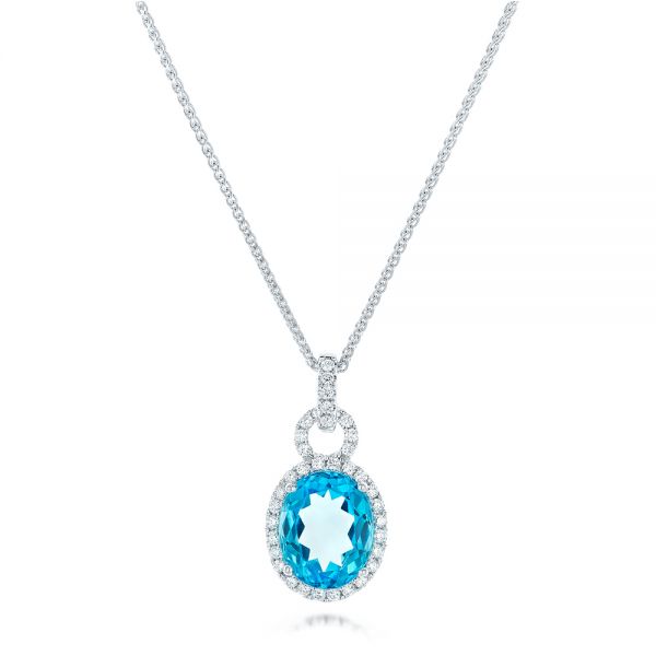 Oval Blue Topaz And Diamond Halo Pendant #102612 - Seattle Bellevue ...