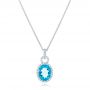  Platinum Platinum Oval Blue Topaz And Diamond Halo Pendant - Three-Quarter View -  102612 - Thumbnail