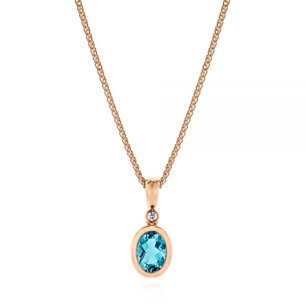 18k Rose Gold 18k Rose Gold Oval Blue Topaz And Diamond Pendant - Three-Quarter View -  106058