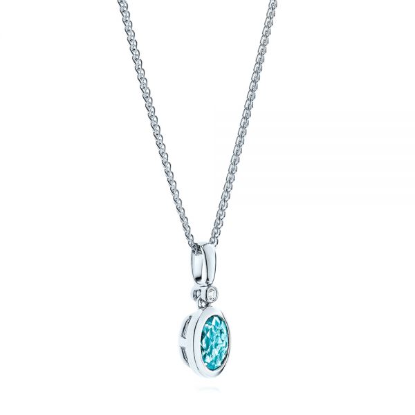  Platinum Platinum Oval Blue Topaz And Diamond Pendant - Flat View -  106058