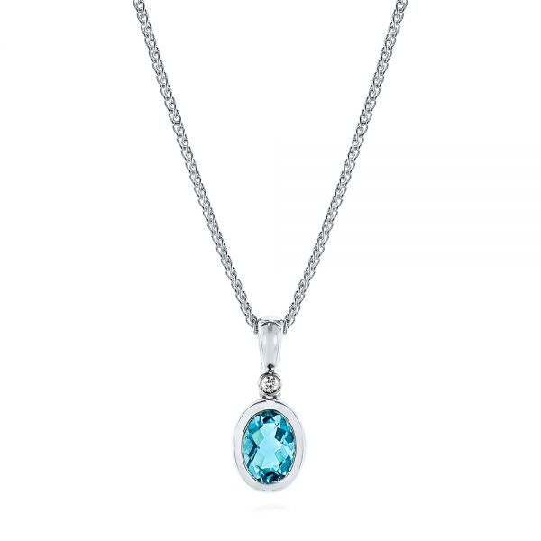  Platinum Platinum Oval Blue Topaz And Diamond Pendant - Three-Quarter View -  106058