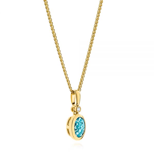 14k Yellow Gold 14k Yellow Gold Oval Blue Topaz And Diamond Pendant - Flat View - 106058