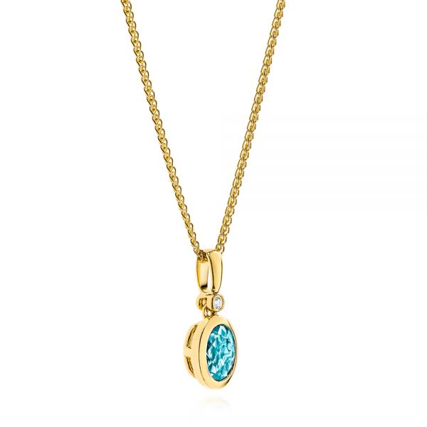 18k Yellow Gold 18k Yellow Gold Oval Blue Topaz And Diamond Pendant - Flat View -  106058