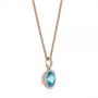 14k Rose Gold 14k Rose Gold Oval Blue Zircon And Diamond Halo Pendant - Flat View -  105339 - Thumbnail