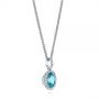 14k White Gold Oval Blue Zircon And Diamond Halo Pendant - Flat View -  105339 - Thumbnail