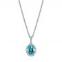 Platinum Platinum Oval Blue Zircon And Diamond Halo Pendant - Three-Quarter View -  105339 - Thumbnail