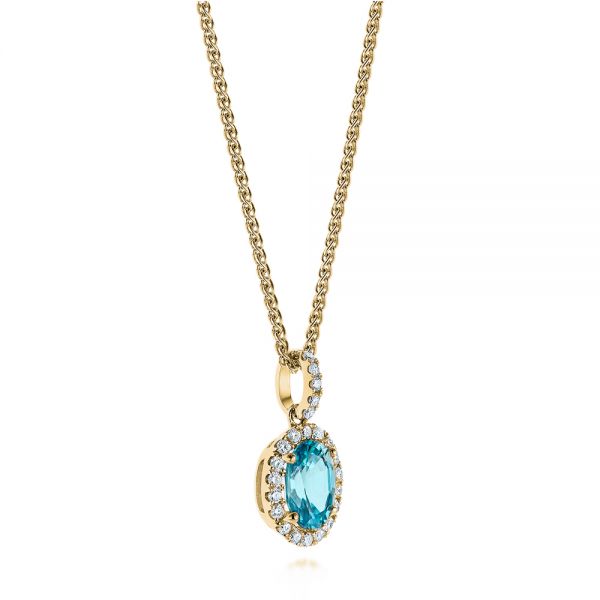 14k Yellow Gold 14k Yellow Gold Oval Blue Zircon And Diamond Halo Pendant - Flat View - 105339