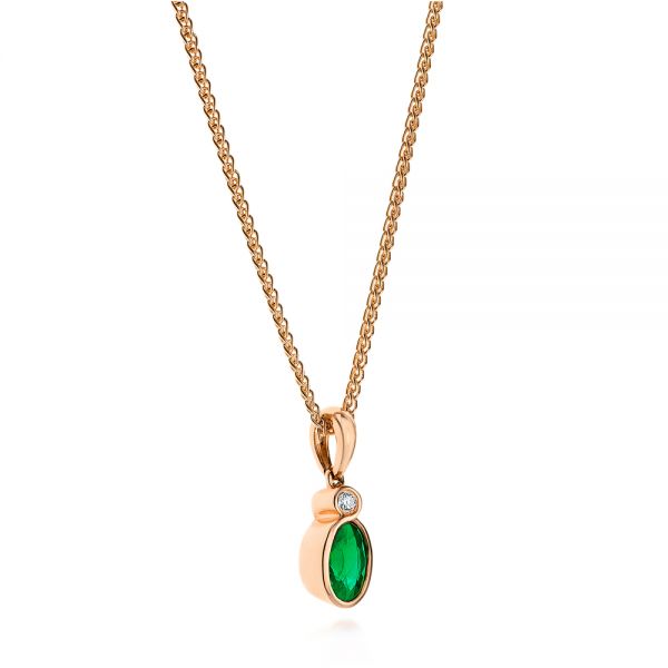 18k Rose Gold 18k Rose Gold Oval Emerald And Diamond Pendant - Flat View -  106030