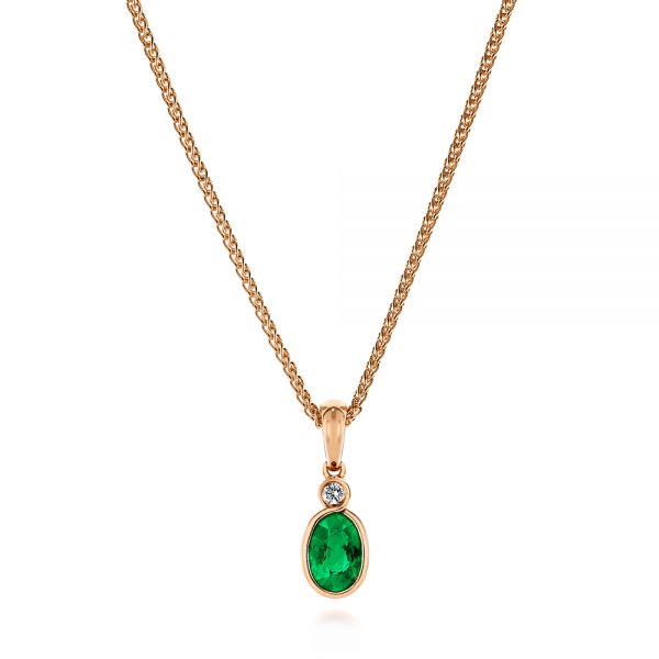18k Rose Gold 18k Rose Gold Oval Emerald And Diamond Pendant - Three-Quarter View -  106030