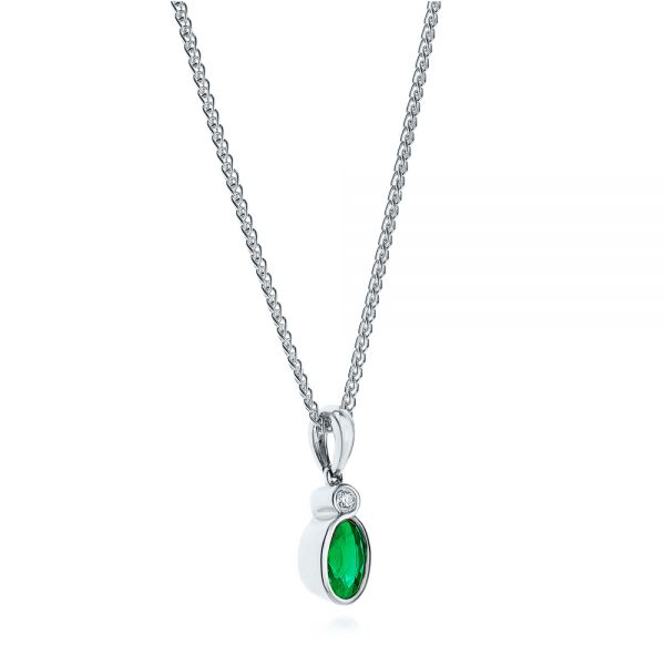  Platinum Platinum Oval Emerald And Diamond Pendant - Flat View -  106030