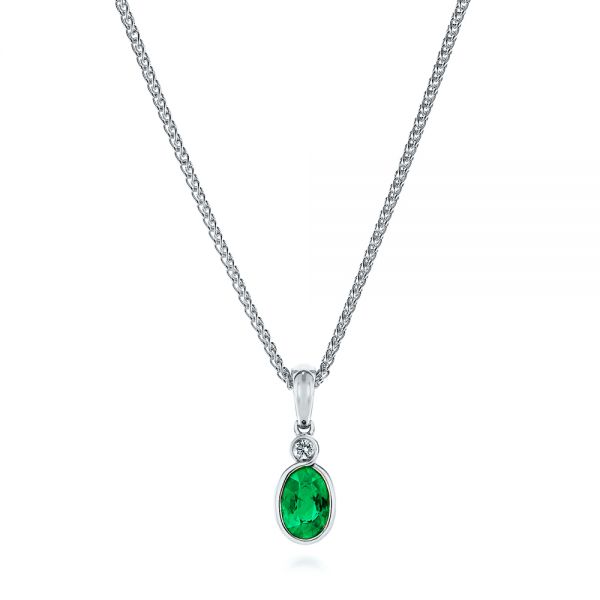  Platinum Platinum Oval Emerald And Diamond Pendant - Three-Quarter View -  106030