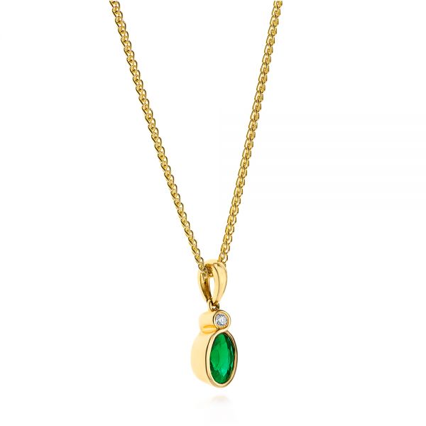 14k Yellow Gold Oval Emerald And Diamond Pendant - Flat View -  106030