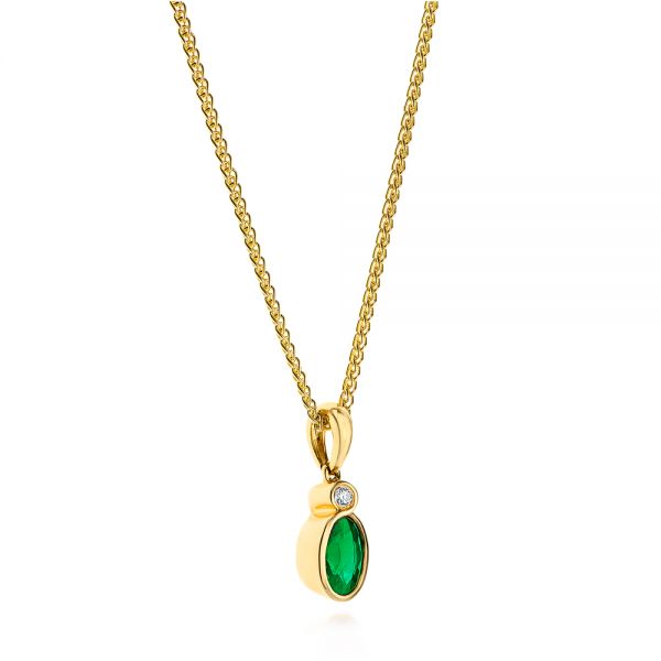 18k Yellow Gold 18k Yellow Gold Oval Emerald And Diamond Pendant - Flat View -  106030