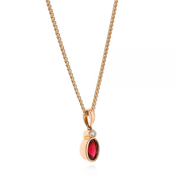 14k Rose Gold 14k Rose Gold Oval Ruby And Diamond Pendant - Flat View -  105978