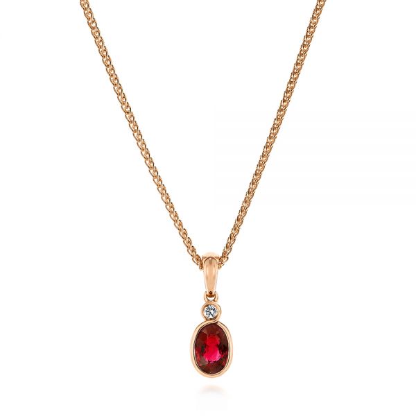 18k Rose Gold 18k Rose Gold Oval Ruby And Diamond Pendant - Three-Quarter View -  105978