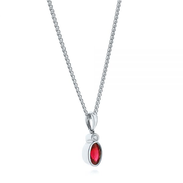 18k White Gold 18k White Gold Oval Ruby And Diamond Pendant - Flat View -  105978