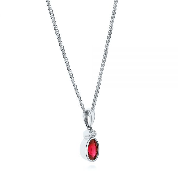 14k White Gold 14k White Gold Oval Ruby And Diamond Pendant - Flat View - 105978