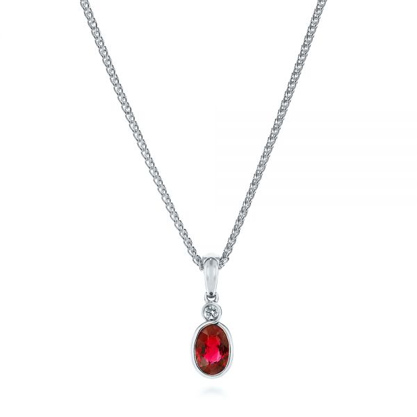 18k White Gold 18k White Gold Oval Ruby And Diamond Pendant - Three-Quarter View -  105978