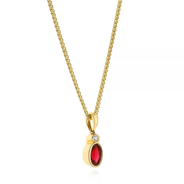 14k Yellow Gold Oval Ruby And Diamond Pendant - Flat View -  105978