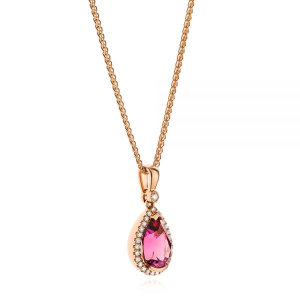 18k Rose Gold 18k Rose Gold Pear Pink Tourmaline And Diamond Halo Pendant - Flat View -  106005