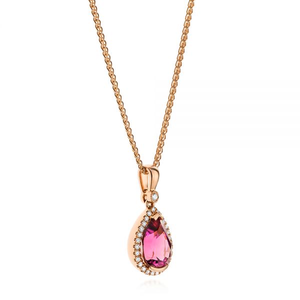 18k Rose Gold 18k Rose Gold Pear Pink Tourmaline And Diamond Halo Pendant - Flat View - 106005