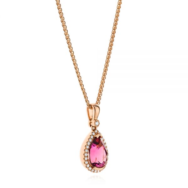 14k Rose Gold 14k Rose Gold Pear Pink Tourmaline And Diamond Halo Pendant - Flat View -  106005