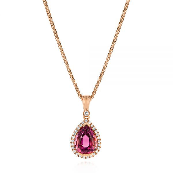 14k Rose Gold 14k Rose Gold Pear Pink Tourmaline And Diamond Halo Pendant - Three-Quarter View -  106005