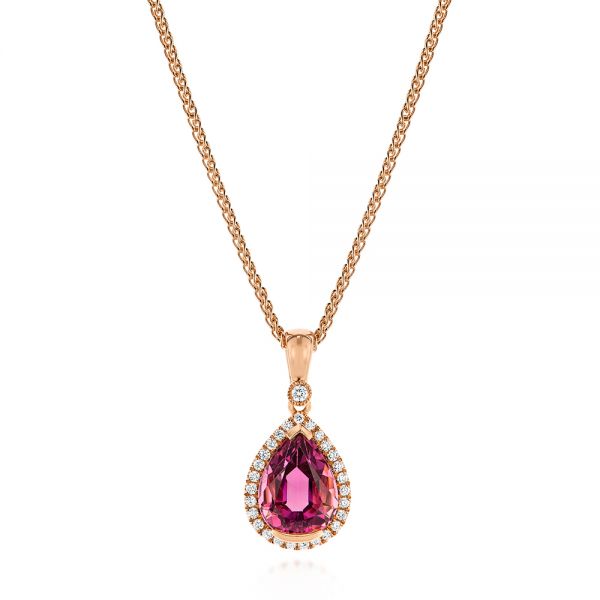 18k Rose Gold 18k Rose Gold Pear Pink Tourmaline And Diamond Halo Pendant - Three-Quarter View - 106005