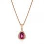 14k Rose Gold 14k Rose Gold Pear Pink Tourmaline And Diamond Halo Pendant - Three-Quarter View -  106005 - Thumbnail