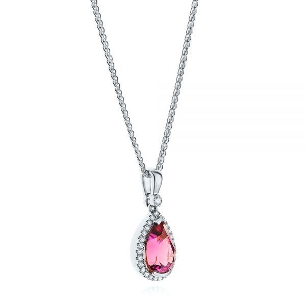 14k White Gold 14k White Gold Pear Pink Tourmaline And Diamond Halo Pendant - Flat View -  106005