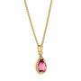 14k Yellow Gold Pear Pink Tourmaline And Diamond Halo Pendant - Flat View -  106005 - Thumbnail