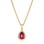 18k Yellow Gold 18k Yellow Gold Pear Pink Tourmaline And Diamond Halo Pendant - Three-Quarter View -  106005 - Thumbnail