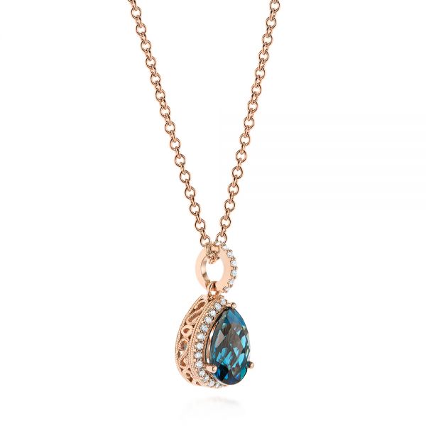 14k Rose Gold 14k Rose Gold Pear Shaped London Blue Topaz And Diamond Pendant - Flat View - 104996