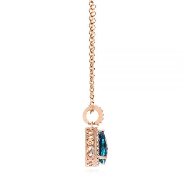 14k Rose Gold 14k Rose Gold Pear Shaped London Blue Topaz And Diamond Pendant - Side View - 104996