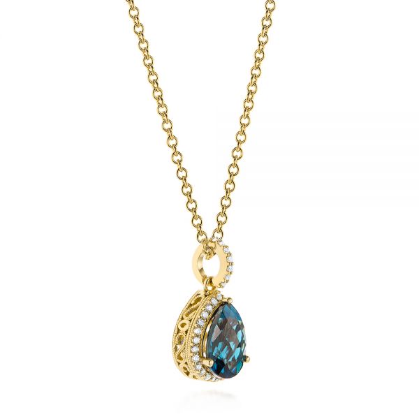 14k Yellow Gold 14k Yellow Gold Pear Shaped London Blue Topaz And Diamond Pendant - Flat View -  104996