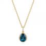 18k Yellow Gold 18k Yellow Gold Pear Shaped London Blue Topaz And Diamond Pendant - Three-Quarter View -  104996 - Thumbnail