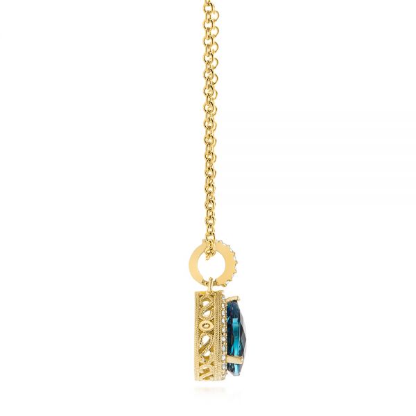 18k Yellow Gold 18k Yellow Gold Pear Shaped London Blue Topaz And Diamond Pendant - Side View -  104996